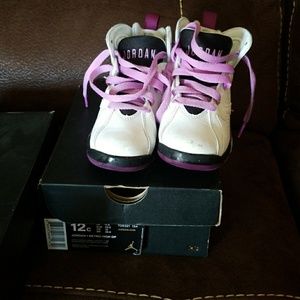 Girls size 11 white purple and black retro Jordan7